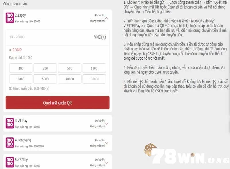 Lưu ý về nạp và rút tiền 78win cho cược thủ